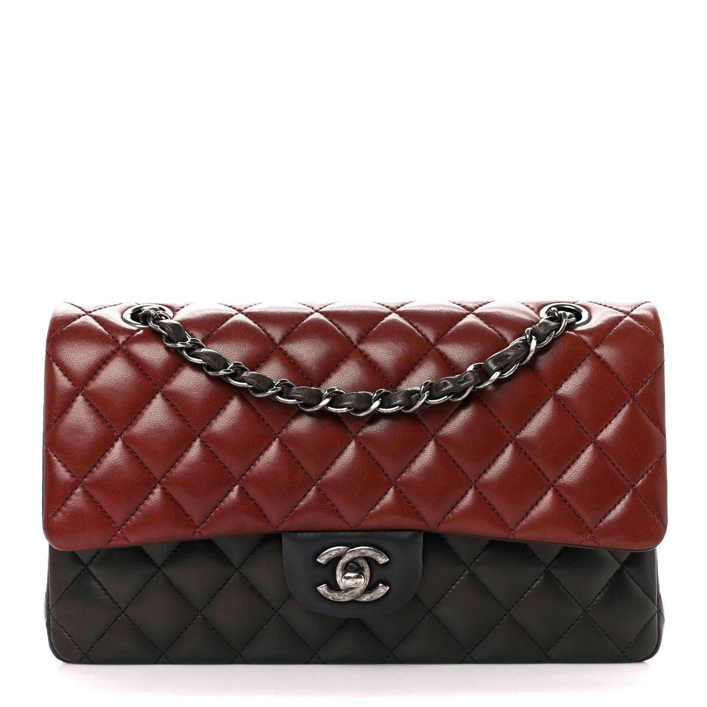 Lambskin Quilted Tri-Color Medium Double Flap Burgundy