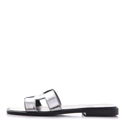 Hermes Metallic Nappa Calfskin Oran Sandals 35 Argent 1 of 11
