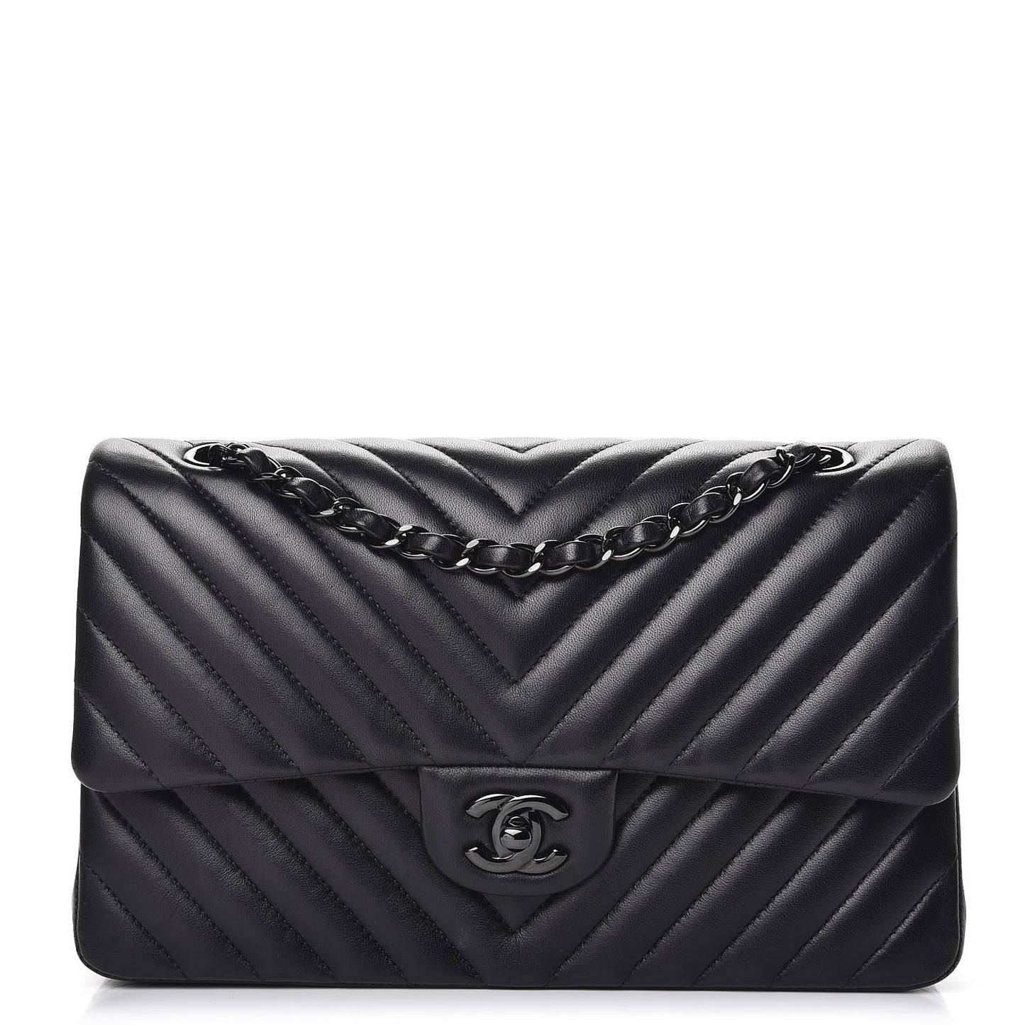 Lambskin Chevron Quilted Medium Double Flap So Black