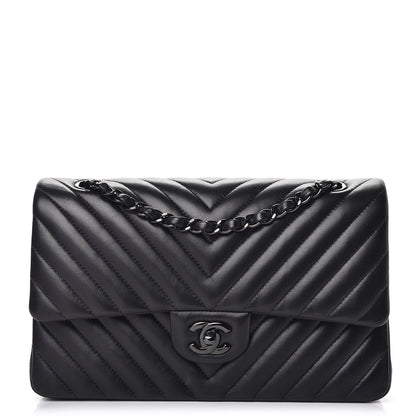 Chanel Lambskin Chevron Quilted Medium Double Flap So Black 1 of 10