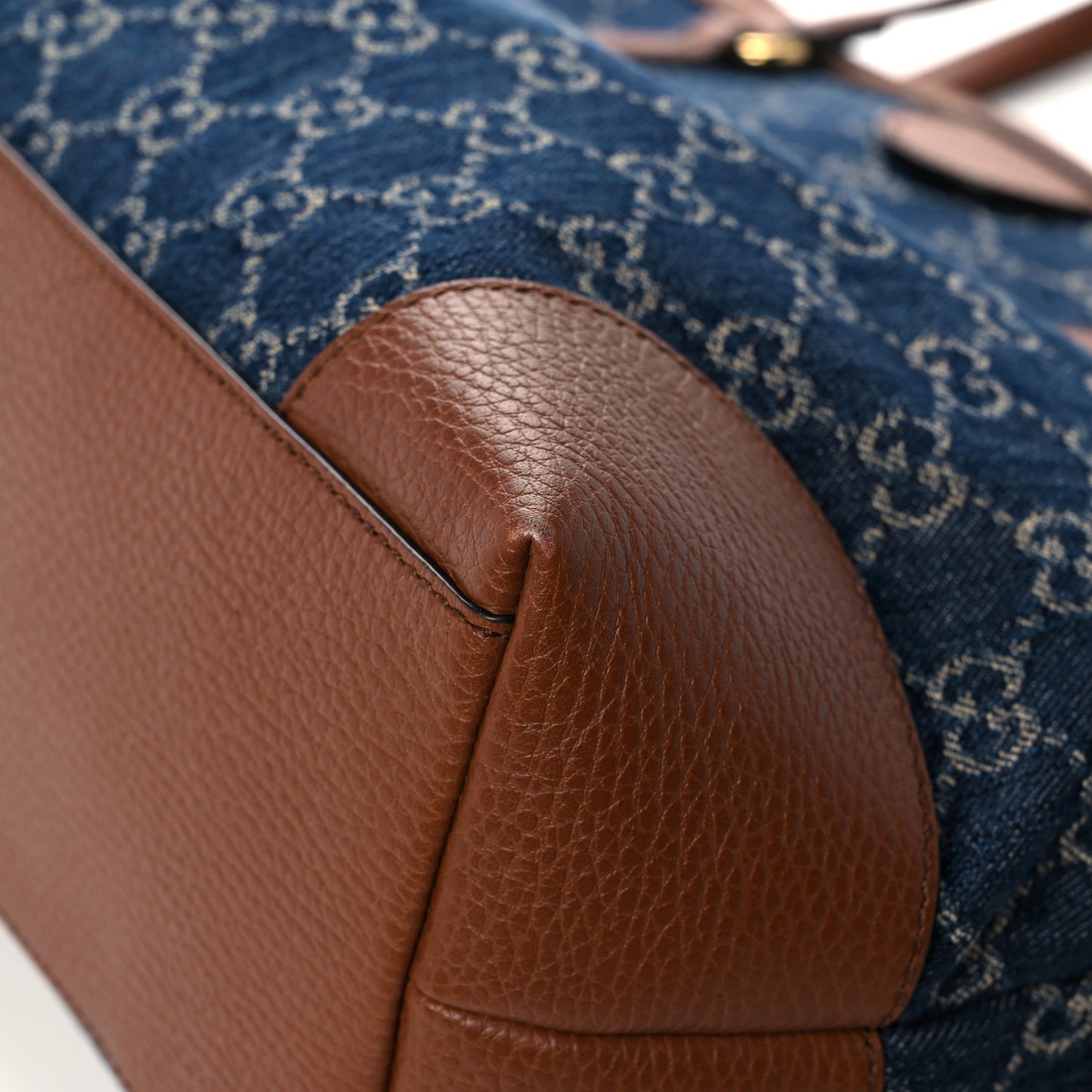 New Denim GG Monogram Medium Ophidia Shopping Tote Blue Tea Cuir