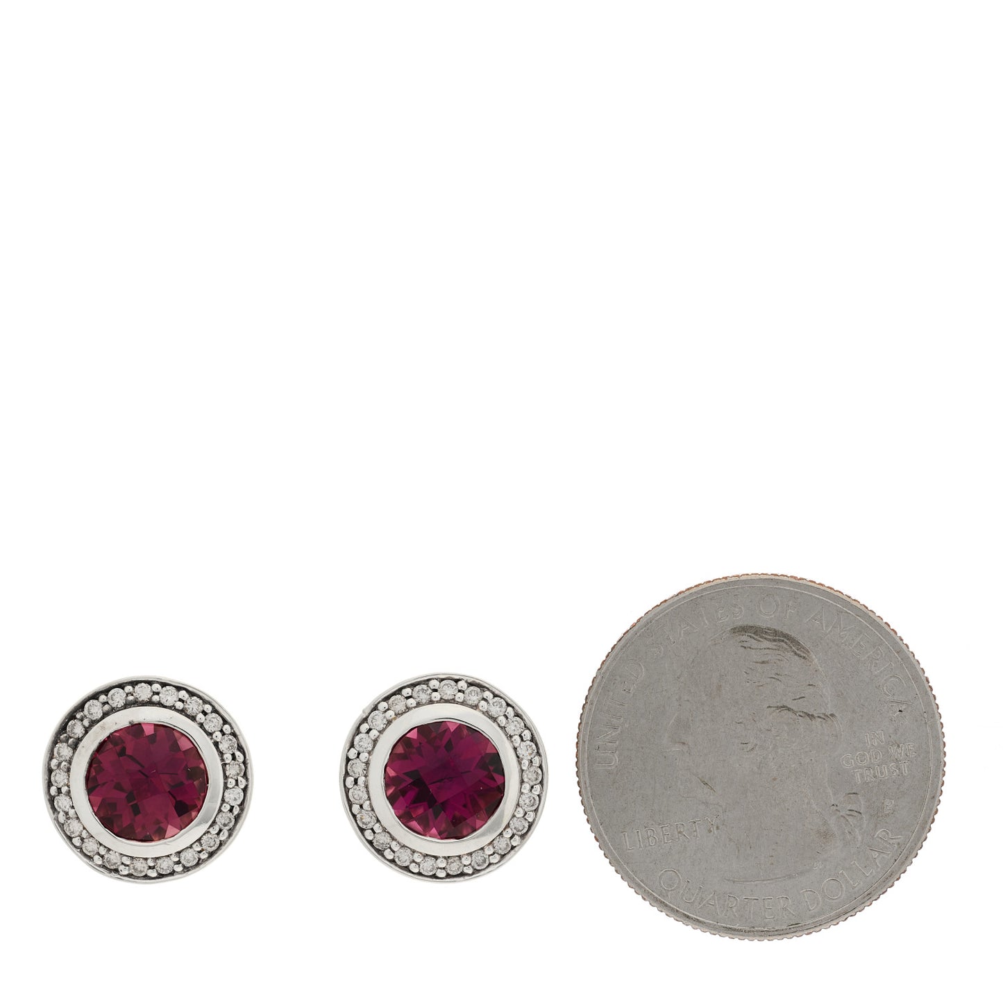 Sterling Silver Pink Tourmaline Diamond 8mm Cerise Earrings