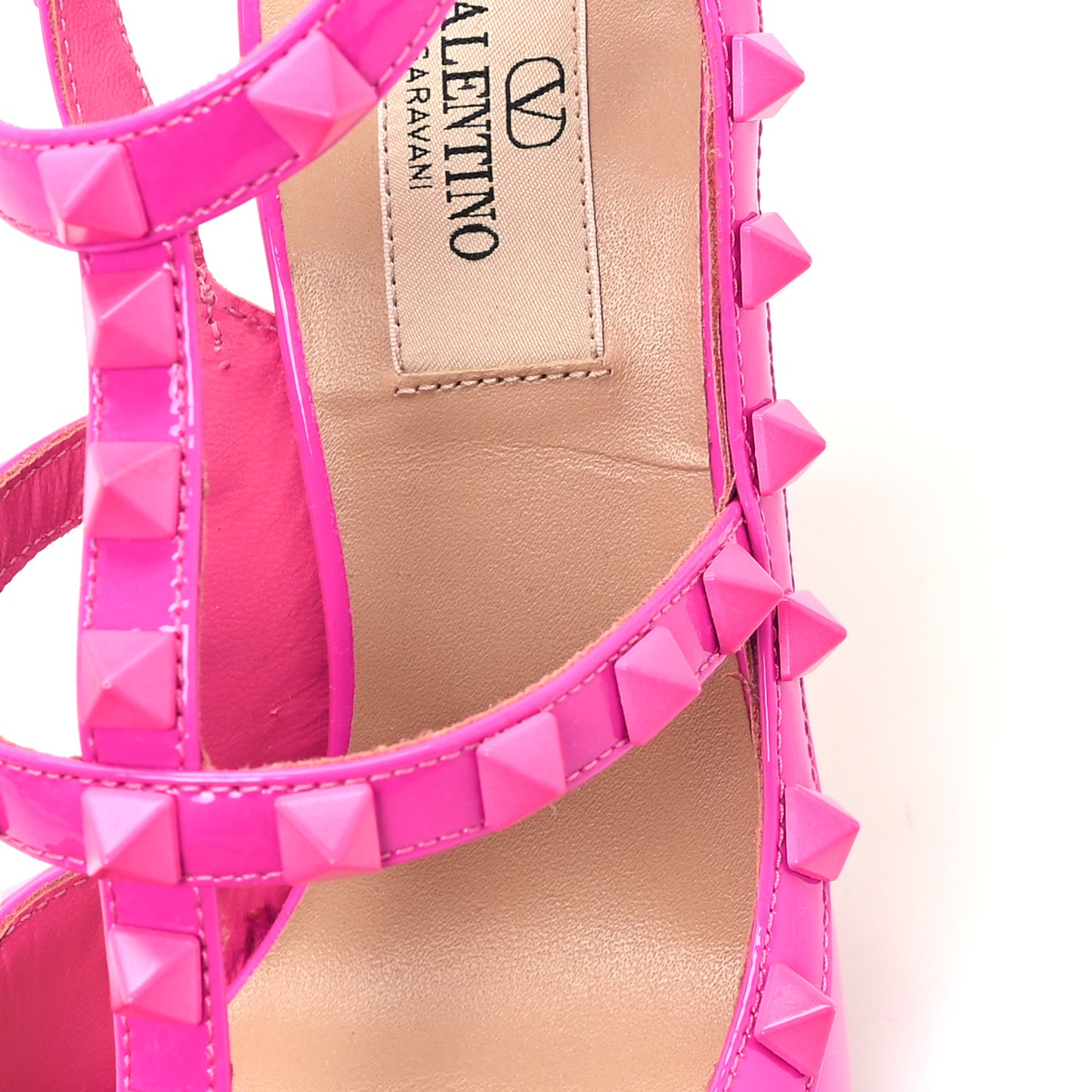 Patent Lacquer Monochrome Rockstud Ankle Strap 100mm Pumps 37.5 Pink PP