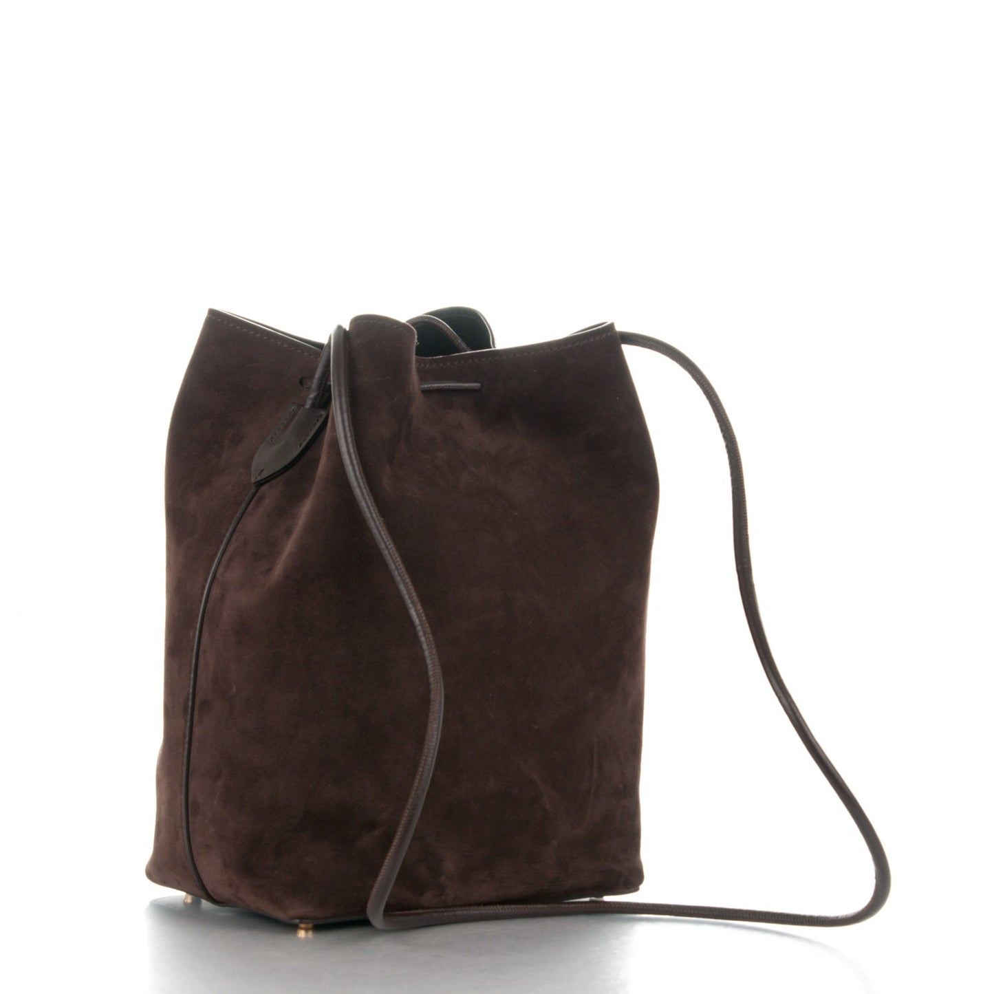 Suede Medium Double Tassel Bucket Bag Dark Brown