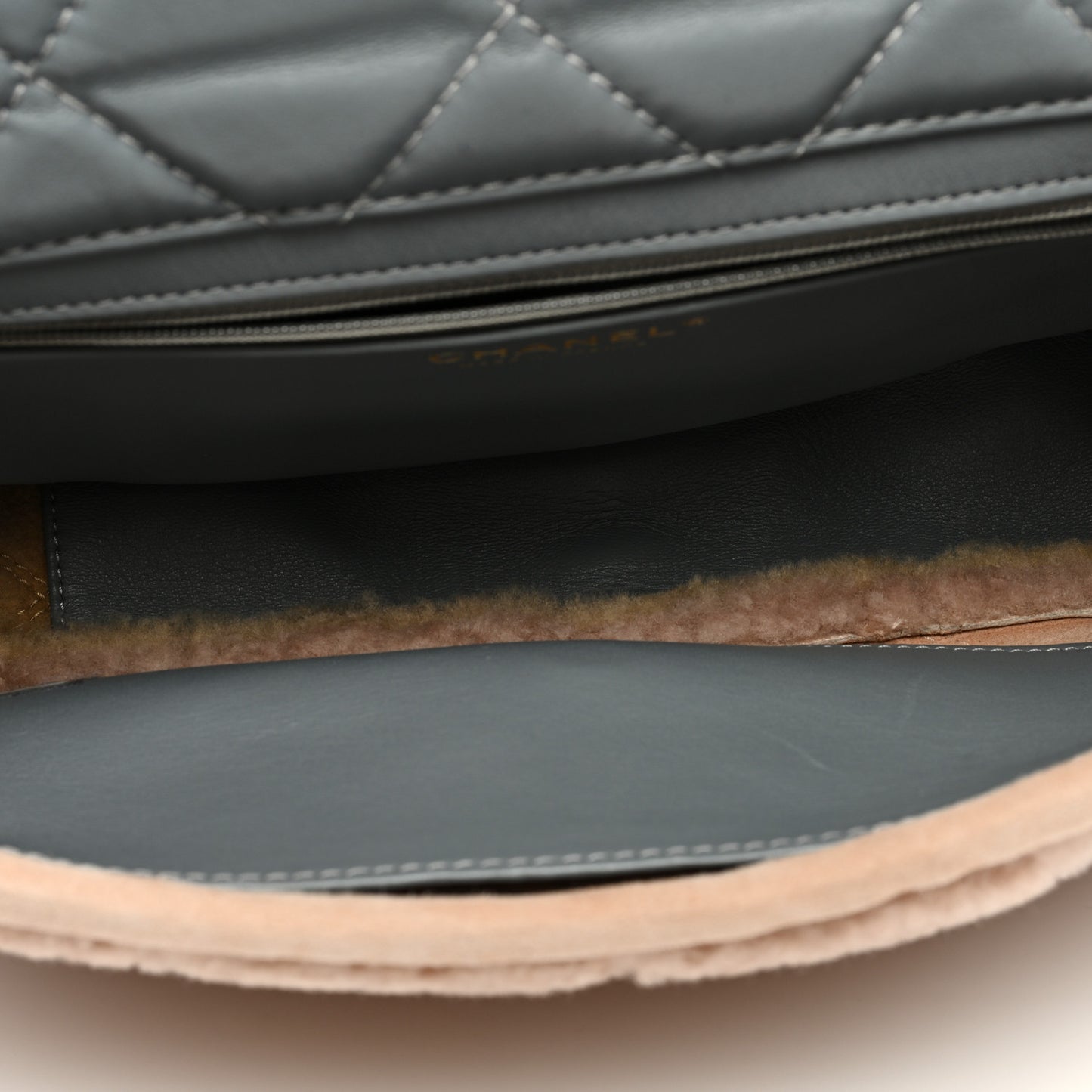Shearling Sheepskin Single Flap Gray Pink Beige