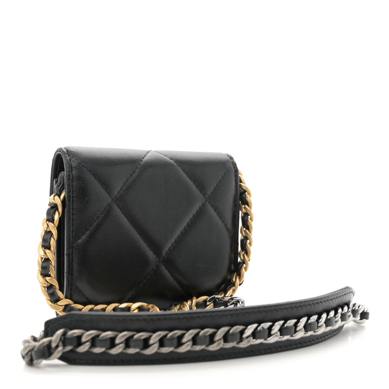 Chanel Lambskin Quilted Chanel 19 Flap Coin Purse With Chain Black 3 of 11