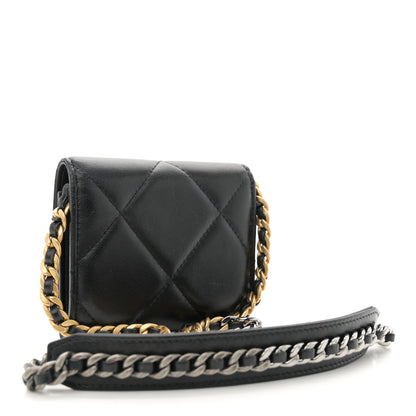 Chanel Lambskin Quilted Chanel 19 Flap Coin Purse With Chain Black 3 of 11