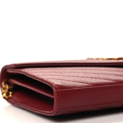 Saint Laurent Grain De Poudre Matelasse Chevron Monogram Chain Wallet Opyum Red 9 of 10