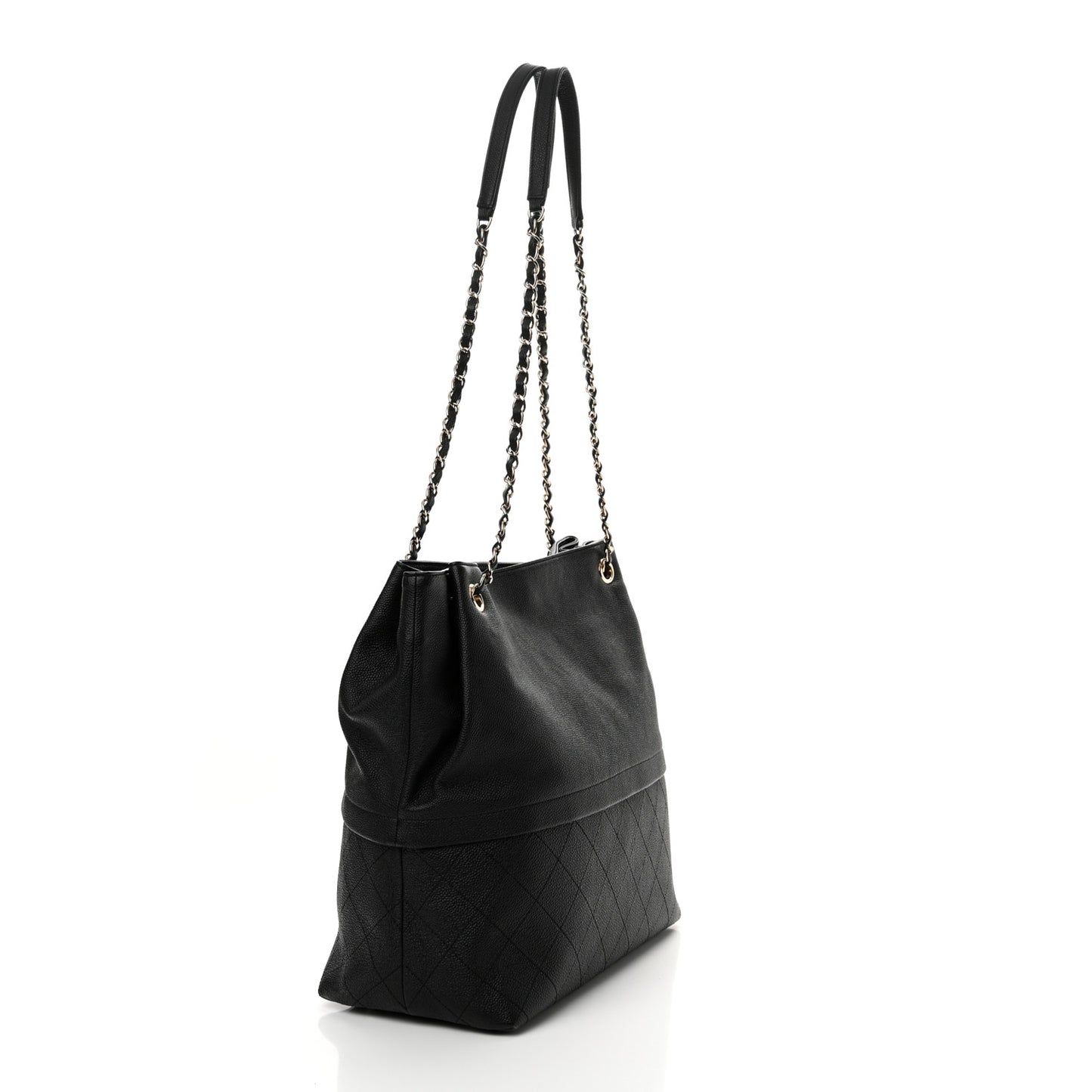 Crumpled Grained Calfskin Zip and Carry Shopping Tote Black