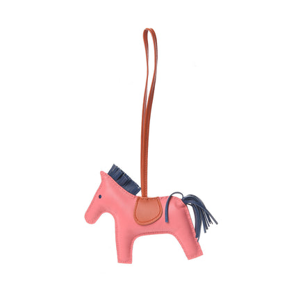 Hermes Milo Lambskin Grigri Rodeo Horse Bag Charm MM Rose Azalee Cornaline Bleu De Malte 1 of 3