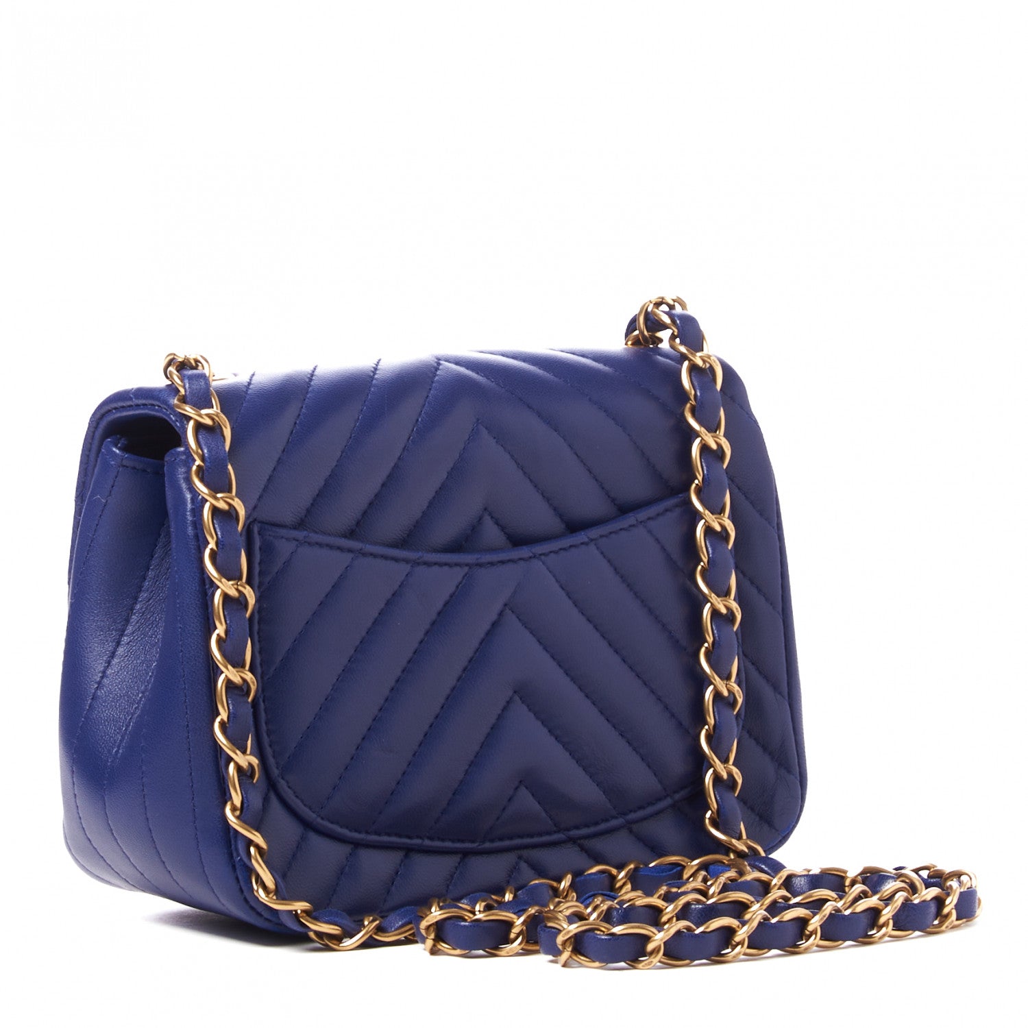 Chanel Lambskin Chevron Quilted Mini Square Flap Blue 2 of 10