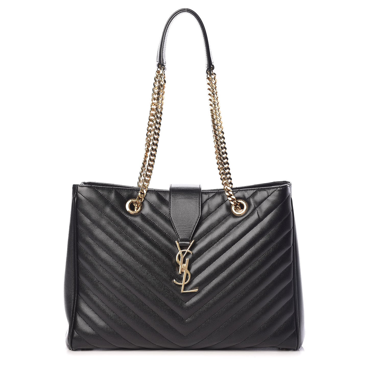 Grain De Poudre Matelasse Chevron Monogram Shopping Bag Black