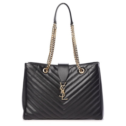 Saint Laurent Grain De Poudre Matelasse Chevron Monogram Shopping Bag Black 1 of 13