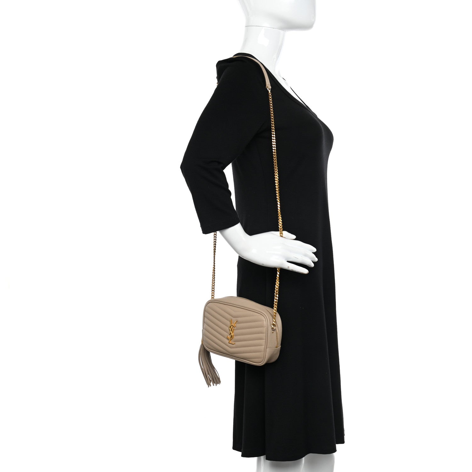 Saint Laurent Grain De Poudre Matelasse Monogram Mini Lou Camera Bag Dark Beige 2 of 12