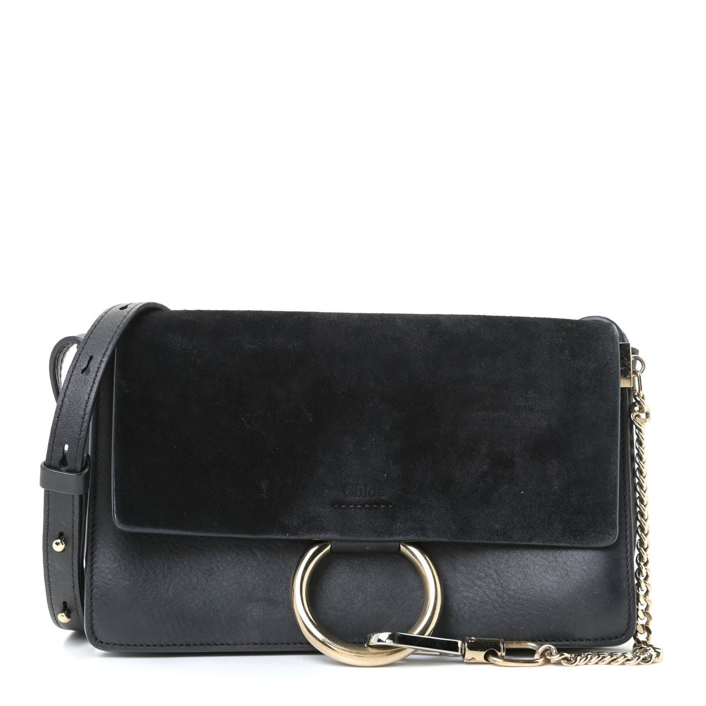 Suede Calfskin Small Faye Shoulder Bag Black