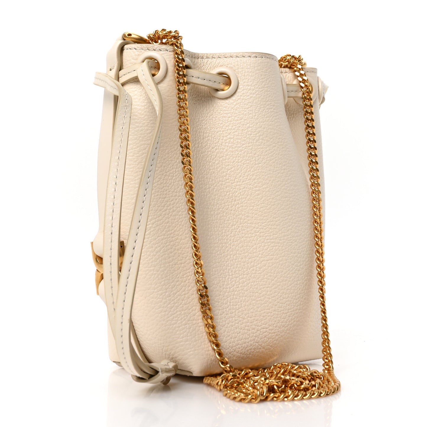 Grained Calfskin Micro Marcie Bucket Bag Misty Ivory