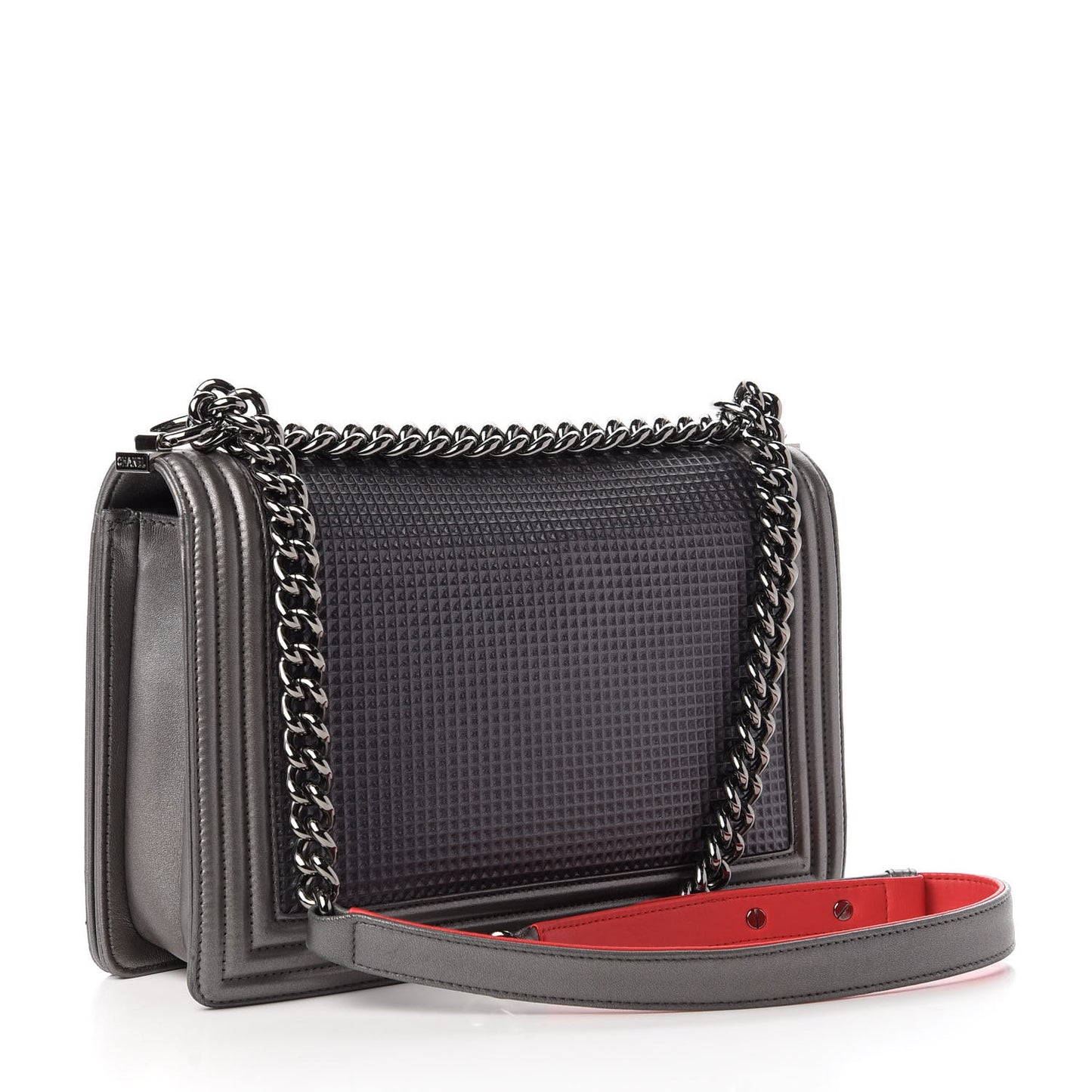 Lambskin Embossed New Medium Boy Cube Flap Grey