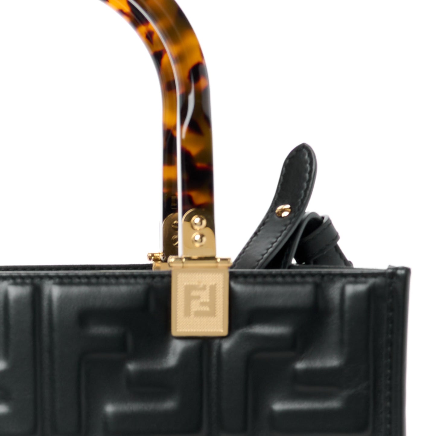 Vitello Plexiglass FF Embossed Small Fendi Sunshine Shopper Tote Black