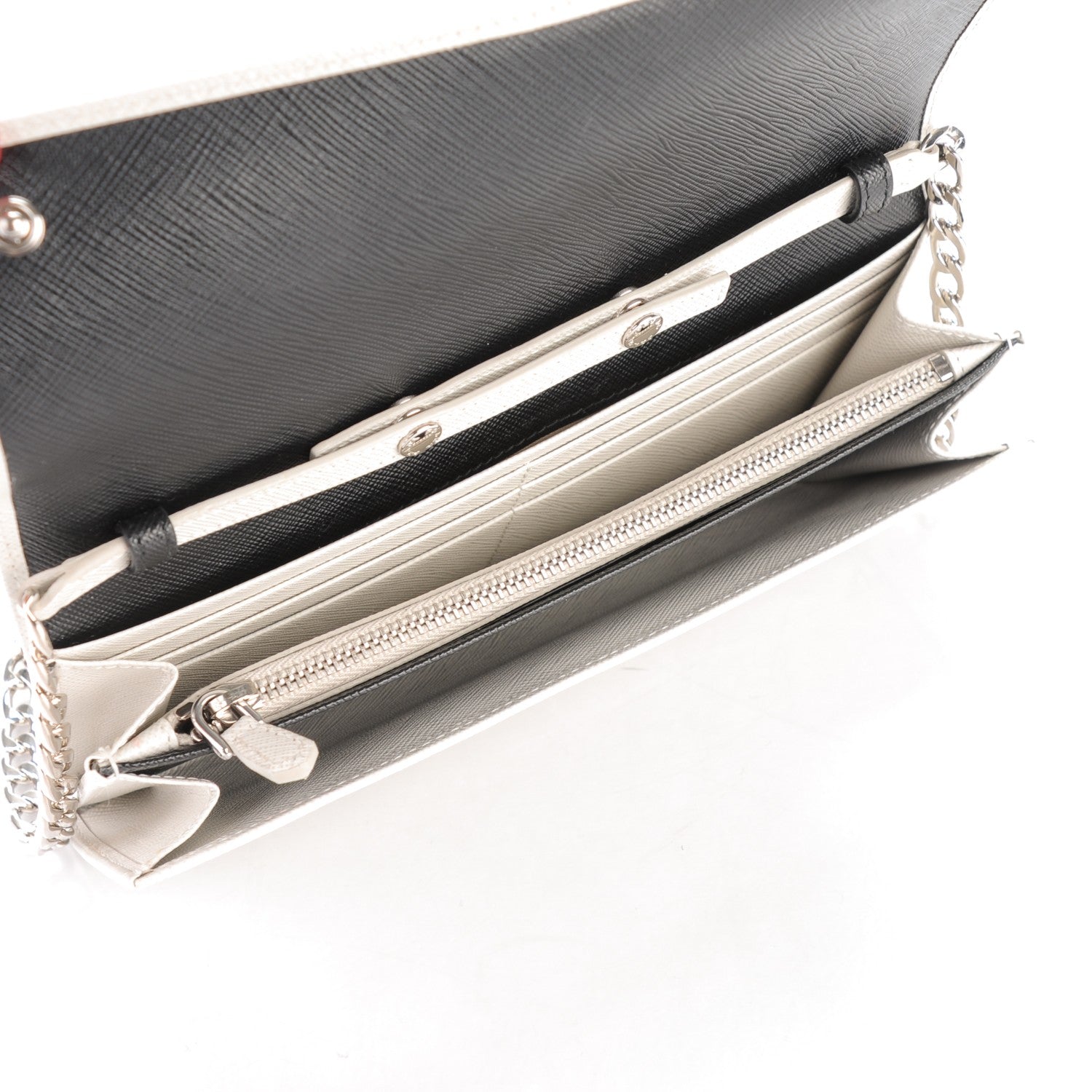 Prada Saffiano Bi-Color Wallet On Chain Talco Nero Black 5 of 6