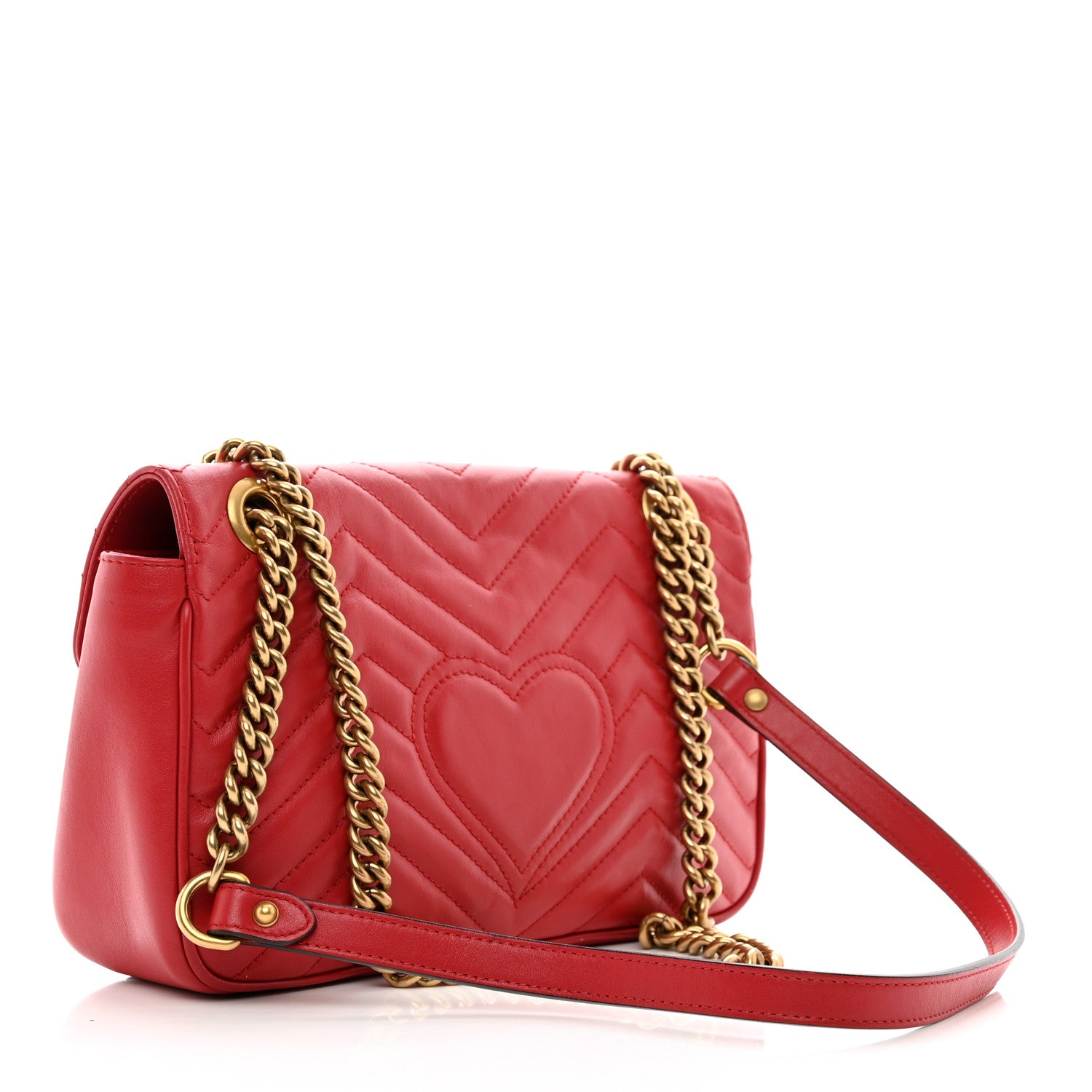 Gucci Calfskin Matelasse Small GG Marmont Shoulder Bag Hibiscus Red 3 of 12