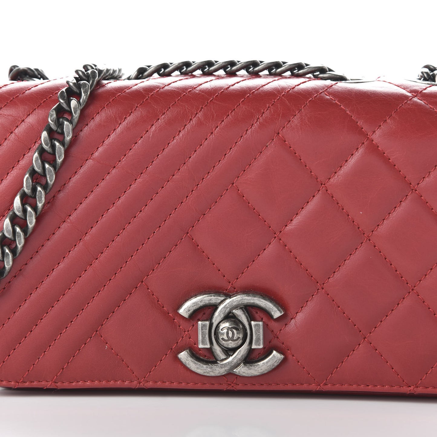 Glazed Calfskin Quilted Small Coco Boy Flap Red