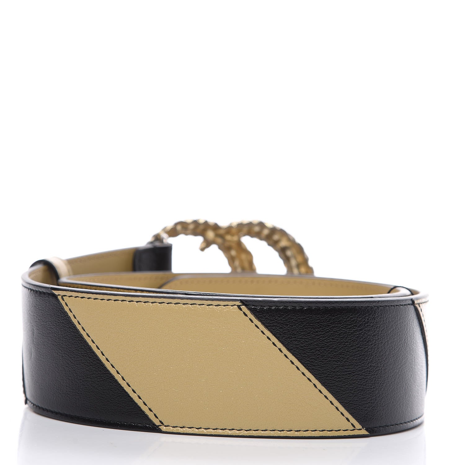Gucci Calfskin Striped Textured Double G 50mm Belt 90 36 Black Beige 2 of 4