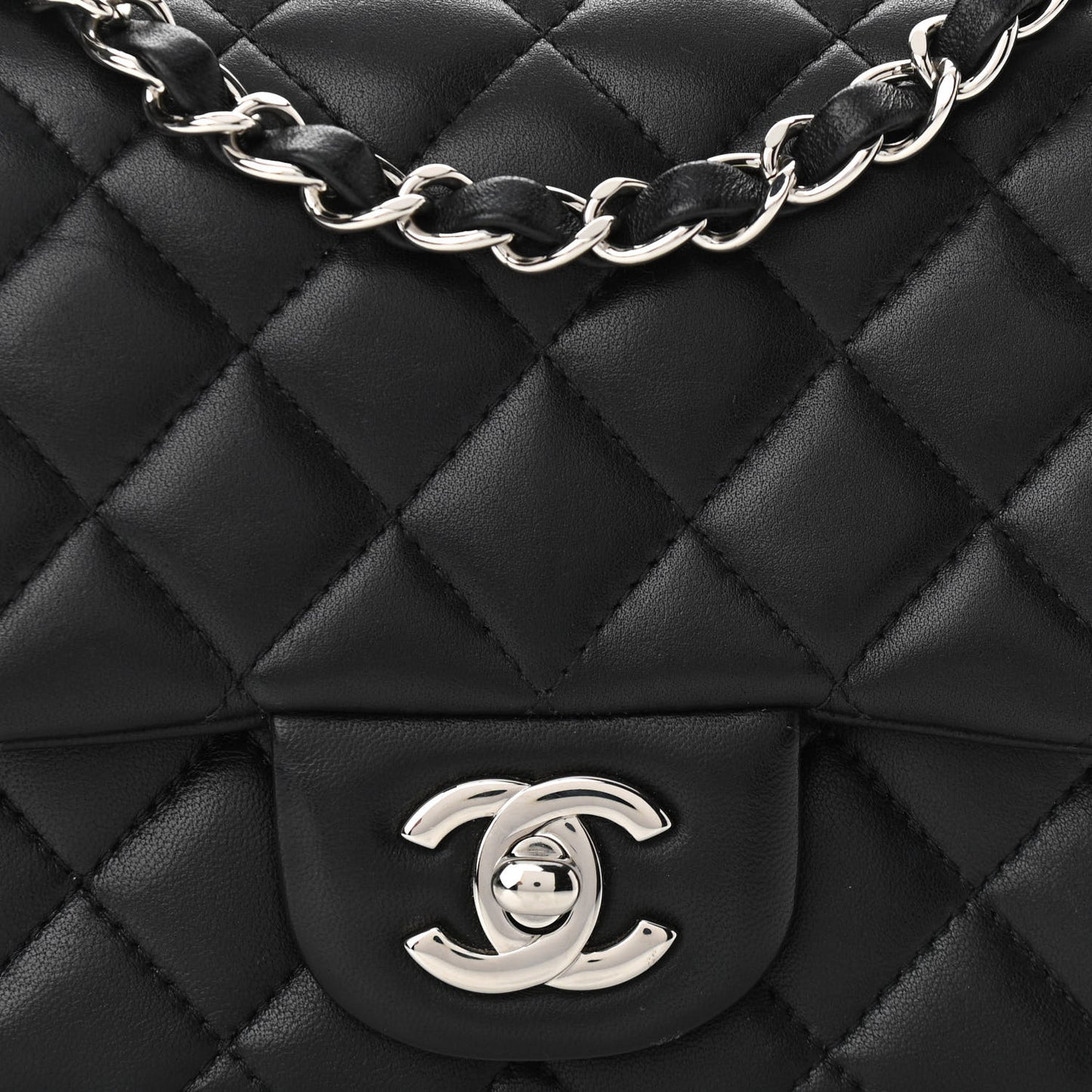 Lambskin Quilted Mini Square Flap Black