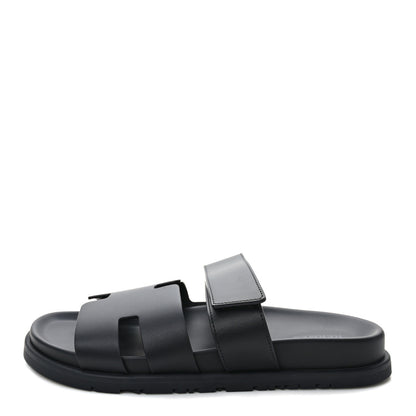 Hermes Calfskin Womens Chypre Sandals 39.5 Black 1 of 9