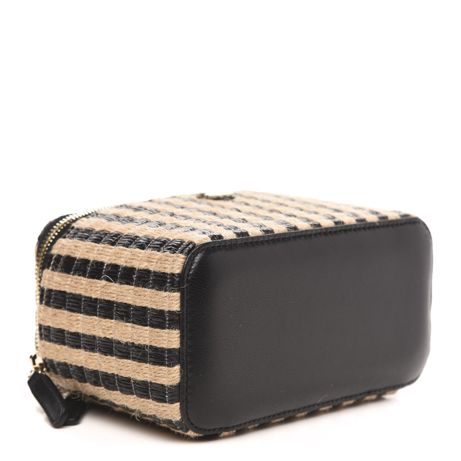 Chanel Raffia Jute Striped Small Vanity Case With Chain Black Beige 4 of 10