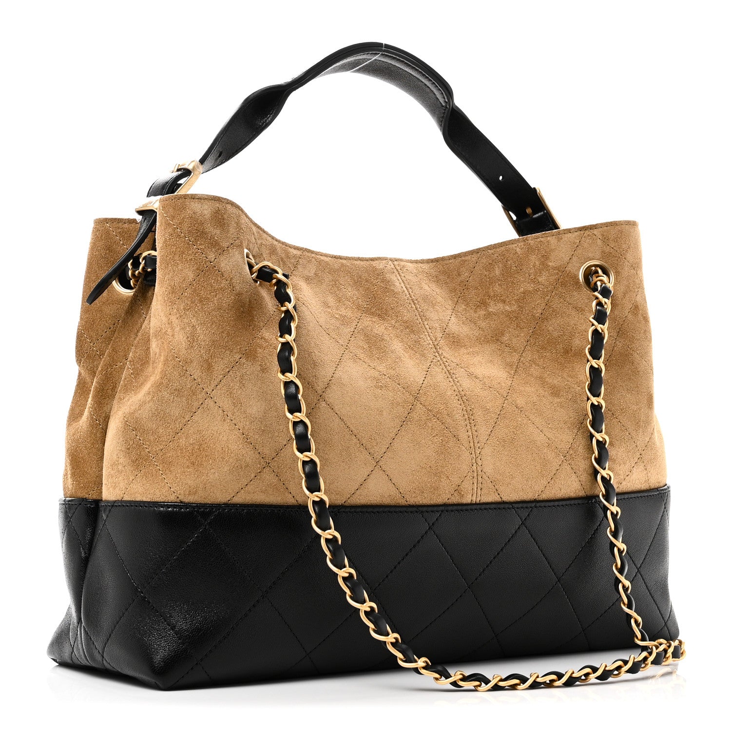 Chanel Suede Calfskin Shiny Lambskin Quilted Small Coco Base Shopping Bag Beige Black 2 of 11