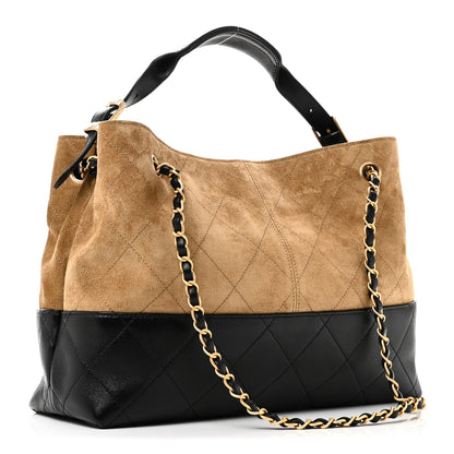 Chanel Suede Calfskin Shiny Lambskin Quilted Small Coco Base Shopping Bag Beige Black 2 of 11