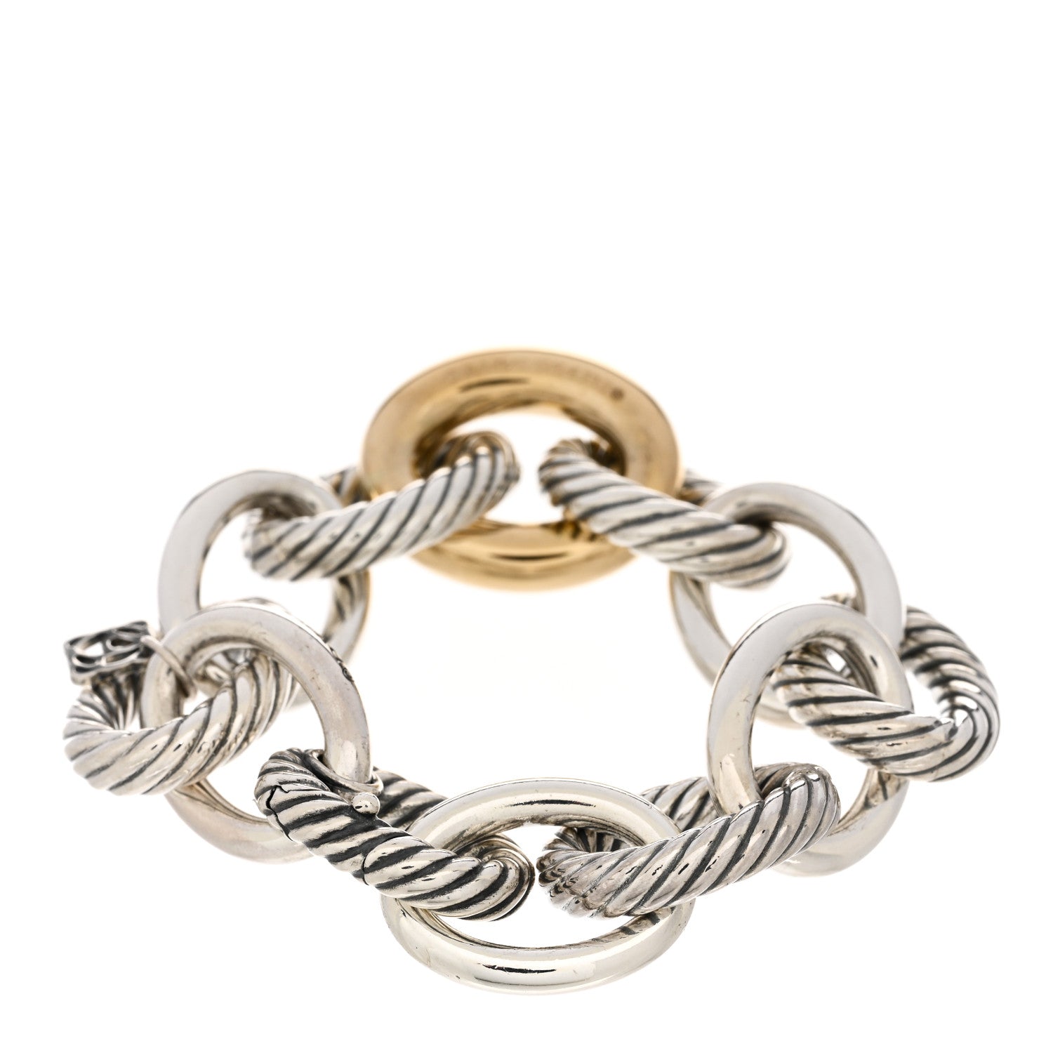 David Yurman Sterling Silver 18K Yellow Gold 19mm Extra Large Oval Link Bracelet 2 of 3