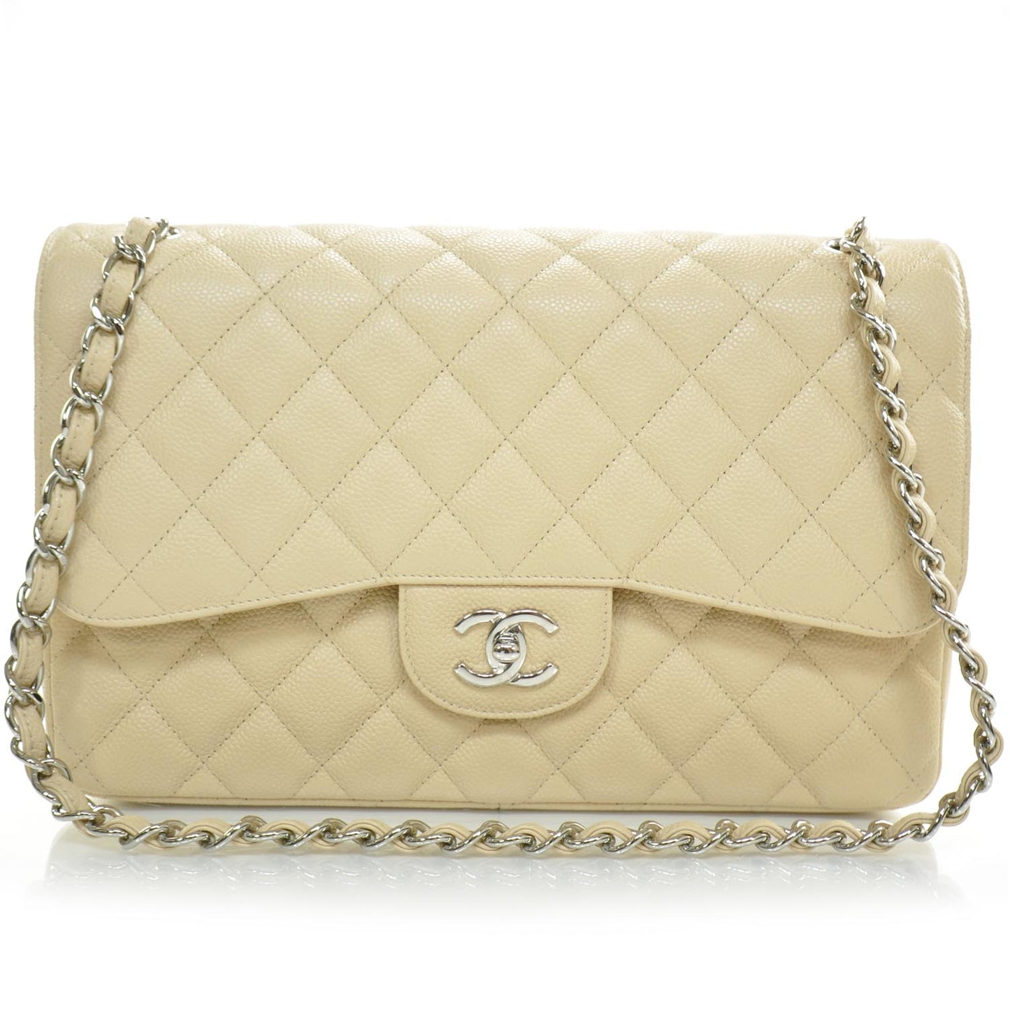 Caviar Jumbo Double Flap Beige Clair