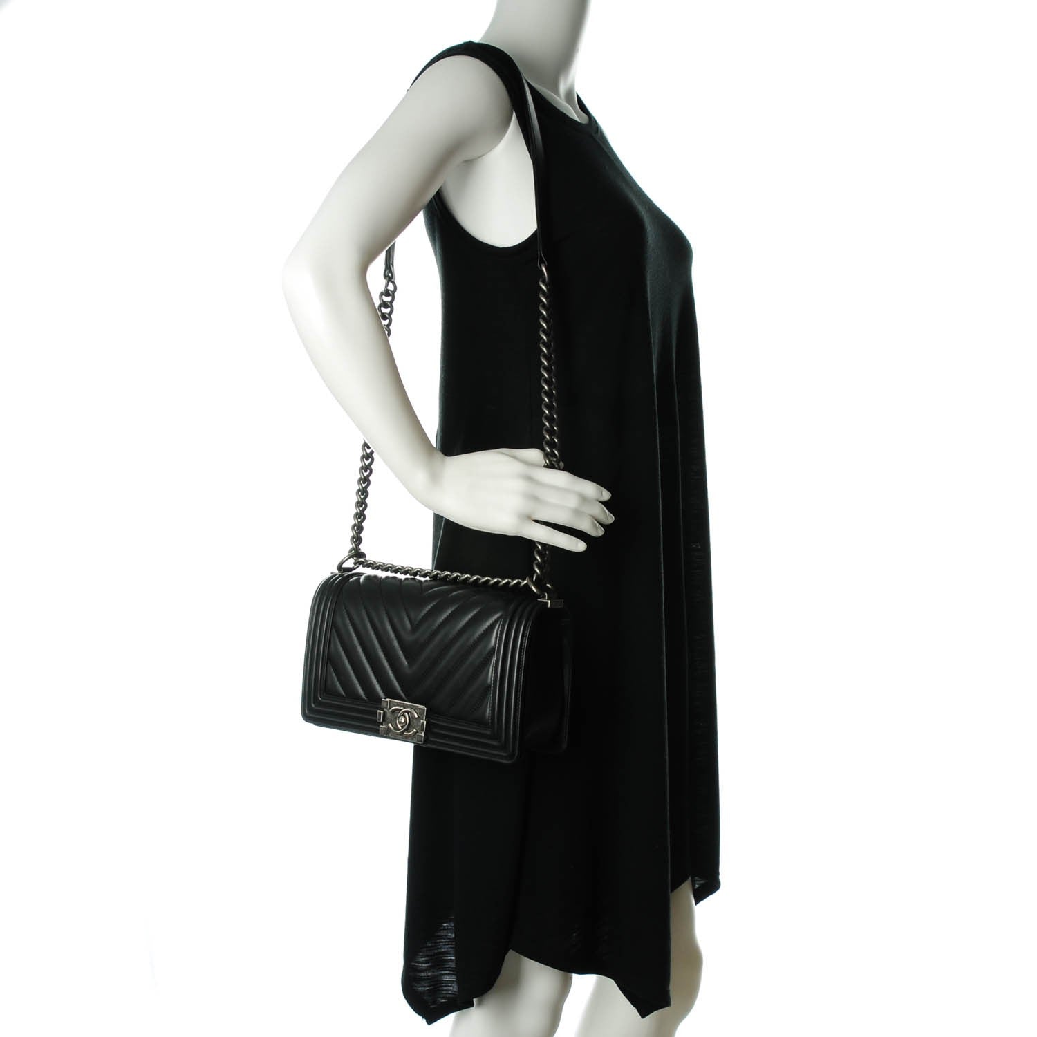 Chanel Calfskin Chevron Quilted Medium Boy Flap Black 2 of 8
