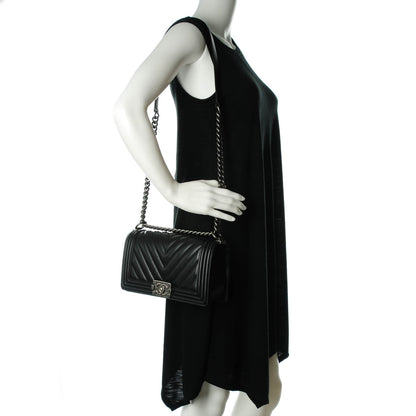 Chanel Calfskin Chevron Quilted Medium Boy Flap Black 2 of 8