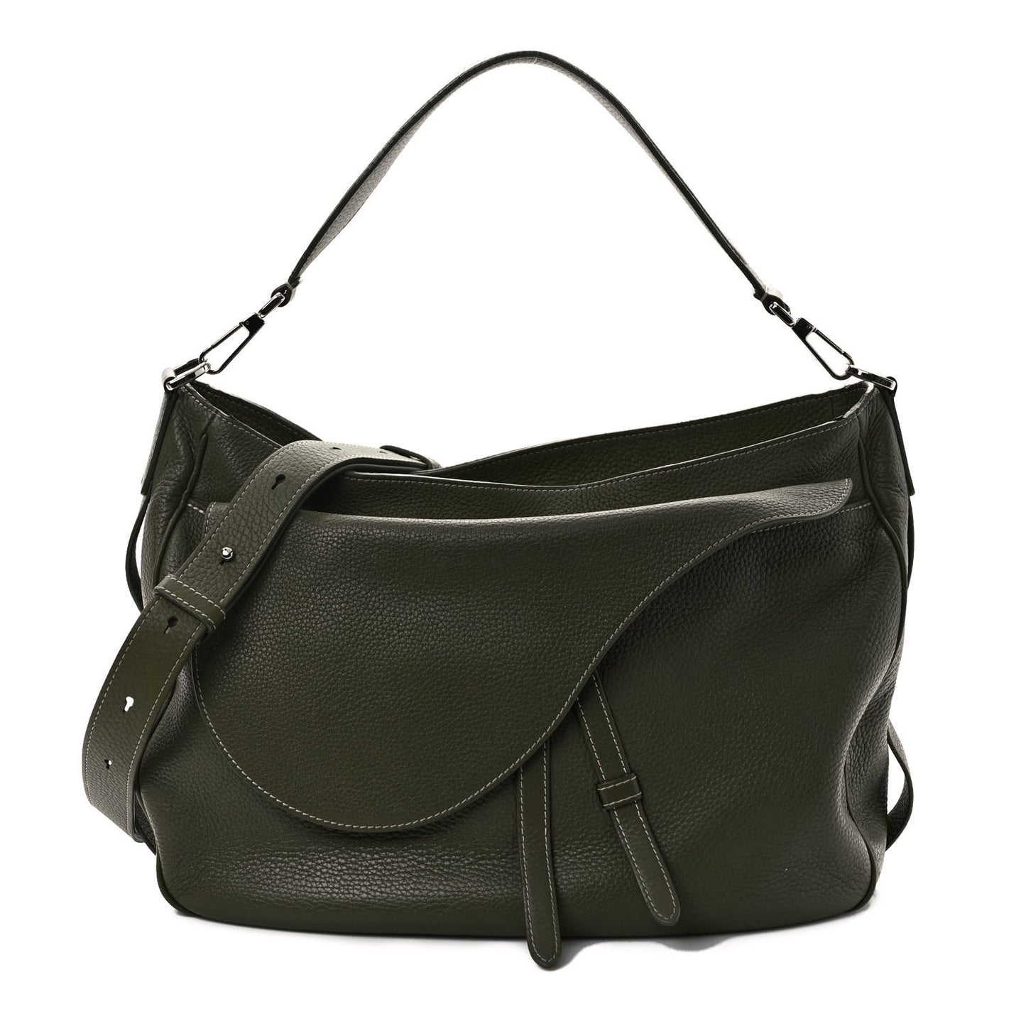 Grained Calfskin Mini Soft Saddle Bag Olive