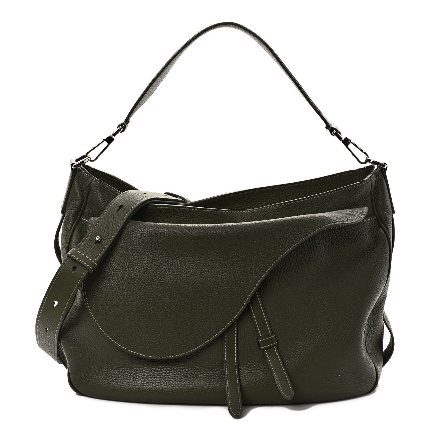 Christian Dior Grained Calfskin Mini Soft Saddle Bag Olive 1 of 9