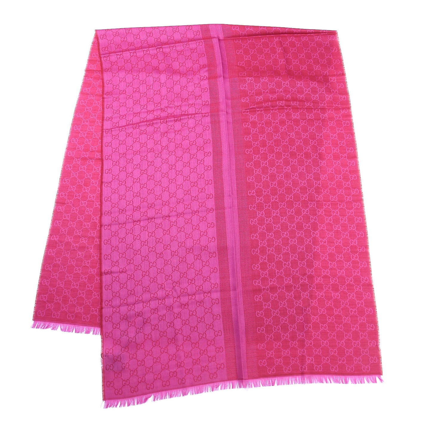 Wool Silk GG Monogram GGWeblong Fringe Scarf Shawl Red Pink