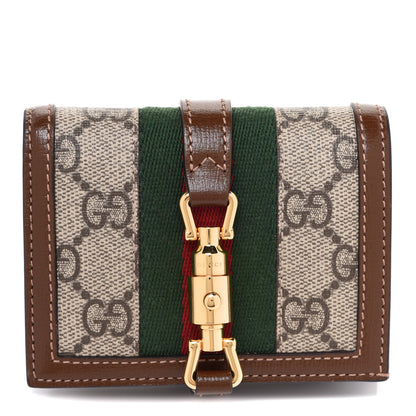 Gucci GG Supreme Monogram Textured Calfskin Web Jackie 1961 Card Case Beige Ebony Brown Sugar 1 of 7