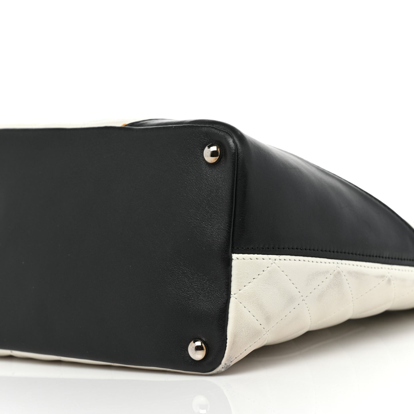 Calfskin Quilted Medium Cambon Tote White Black
