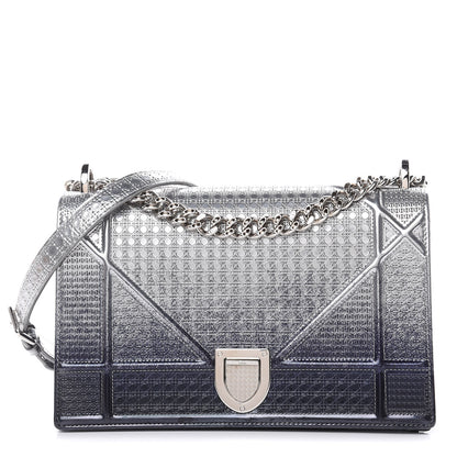 Christian Dior Metallic Patent Micro-Cannage Gradient Medium Diorama Flap Bag Silver Blue 1 of 12
