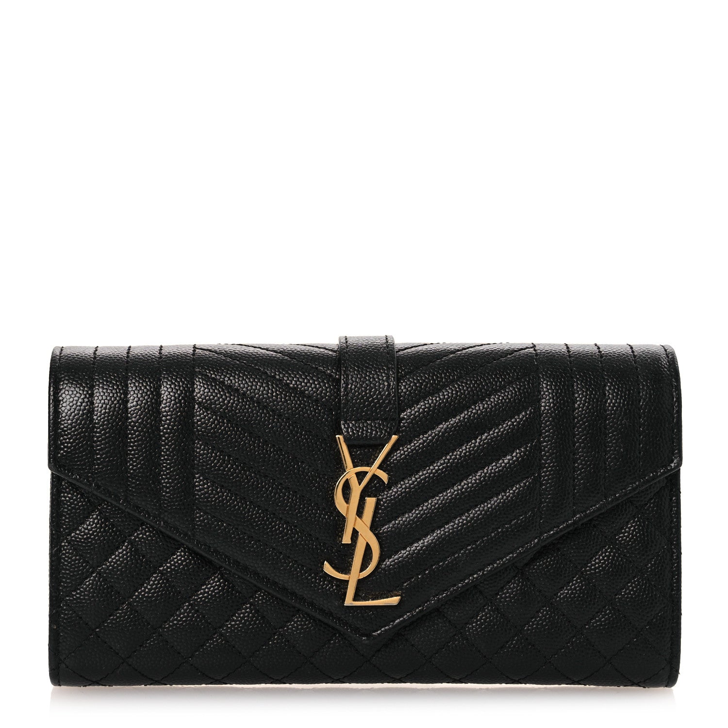 Saint Laurent Grain De Poudre Mixed Matelasse Triquilt Large Monogram Wallet Black 1 of 11