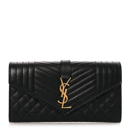 Saint Laurent Grain De Poudre Mixed Matelasse Triquilt Large Monogram Wallet Black 1 of 11