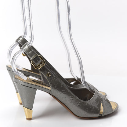 Louis Vuitton Vernis No Doubt Slingback Heels 39.5 Gris Art Deco 4 of 9