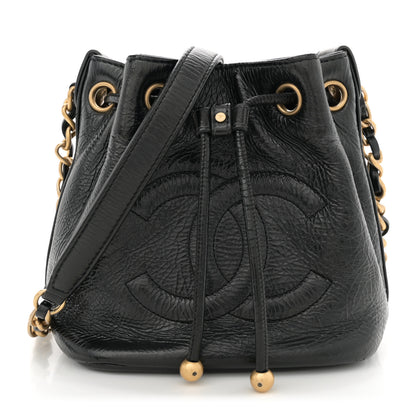 Chanel Shiny Aged Calfskin CC Chain Mini Drawstring Bag Black 1 of 12