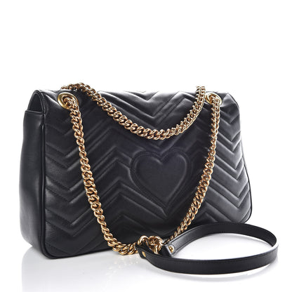 Gucci Calfskin Matelasse Medium GG Marmont Shoulder Bag Black 3 of 16