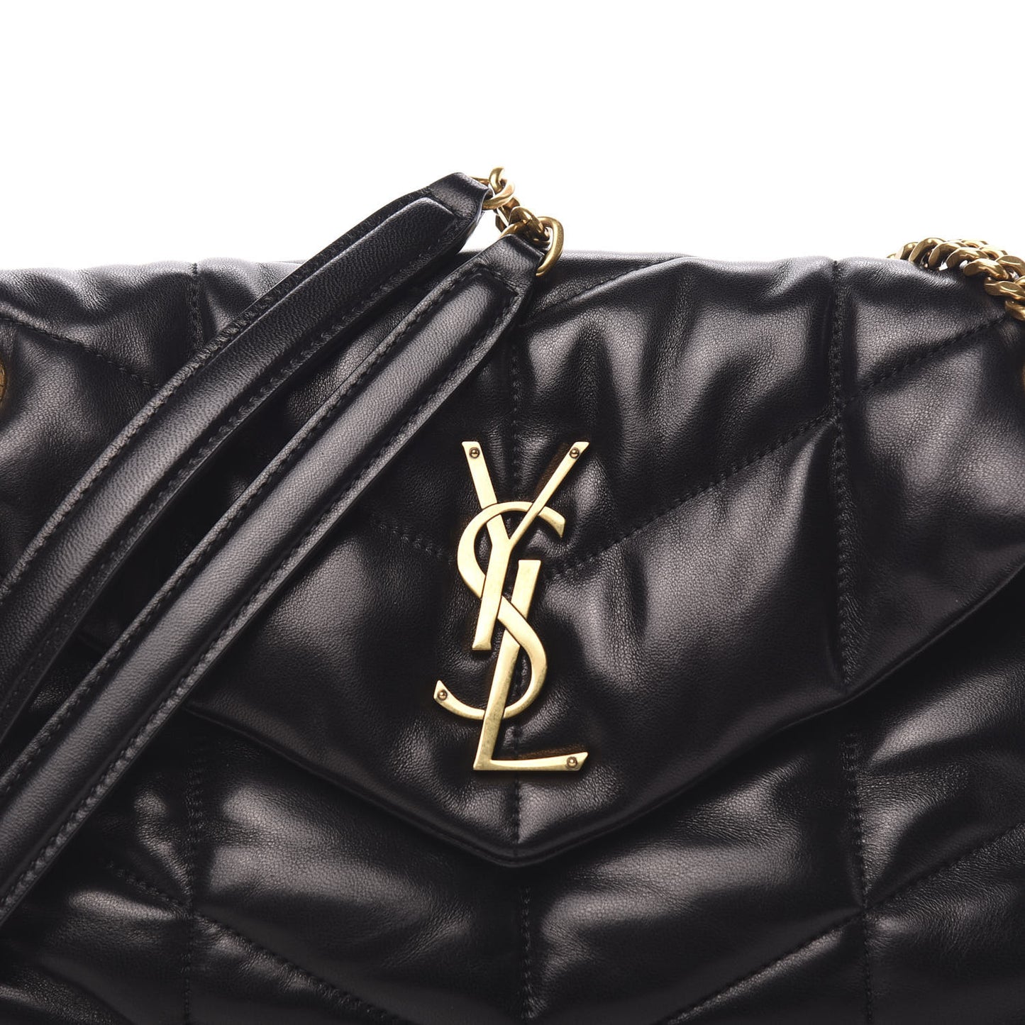 Lambskin Quilted Small Loulou Puffer Monogram Chain Satchel Black
