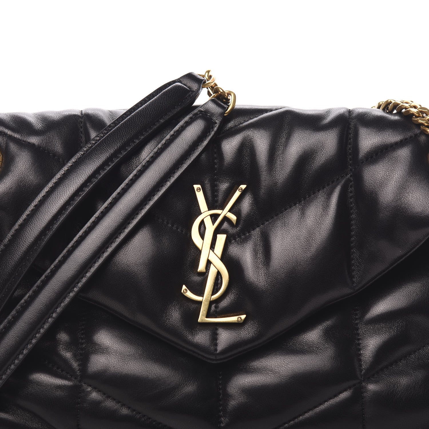 Saint Laurent Lambskin Quilted Small Loulou Puffer Monogram Chain Satchel Black 6 of 9