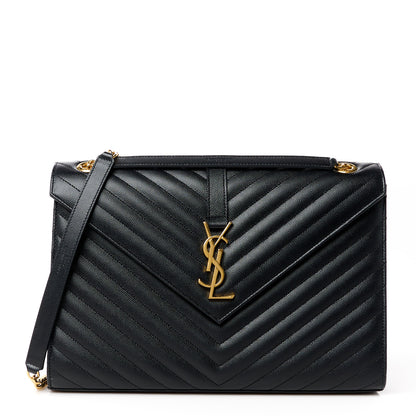 Saint Laurent Grain De Poudre Matelasse Chevron Large Monogram Satchel Black 1 of 11