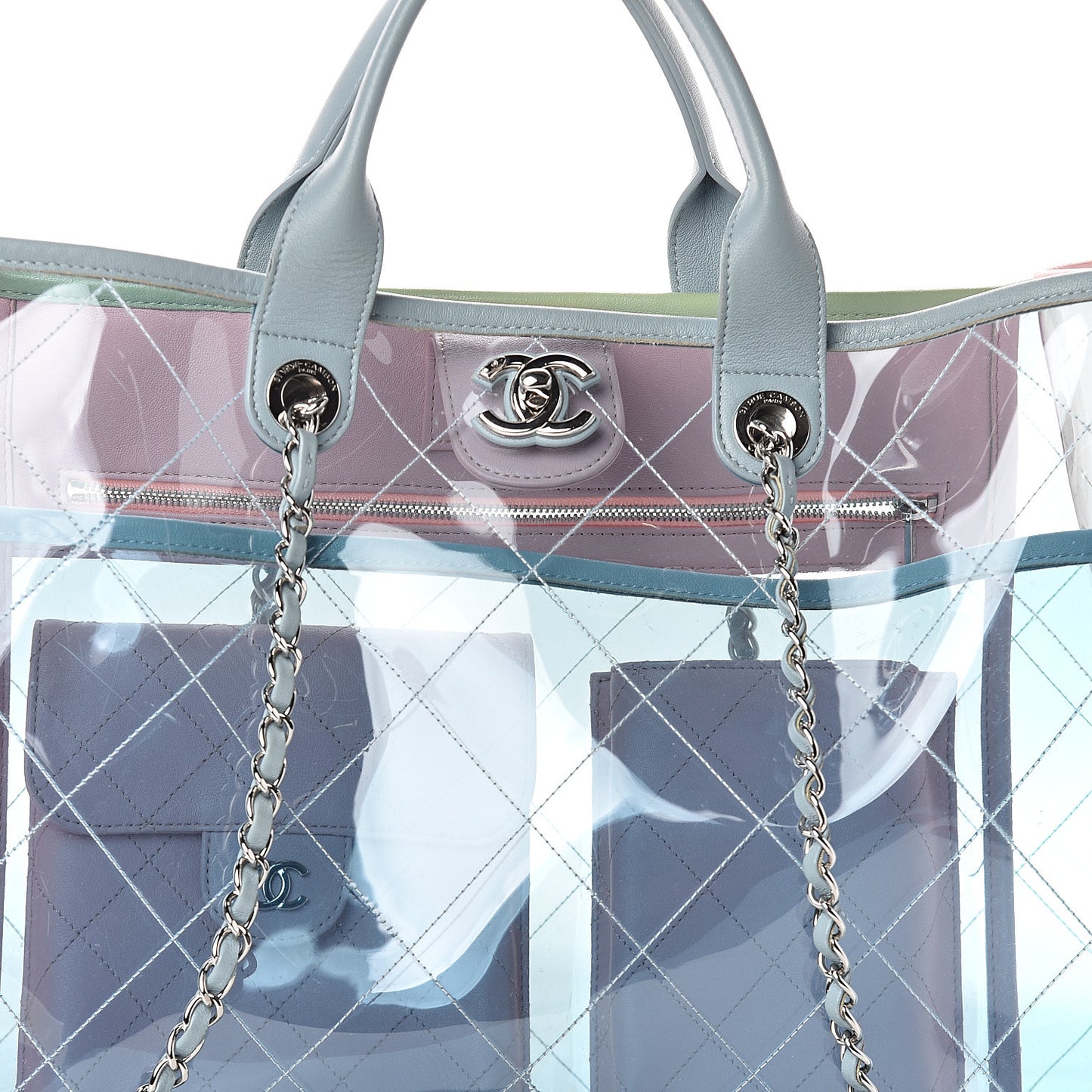 Lambskin PVC Quilted Medium Coco Splash Shopping Bag Blue Green Pink